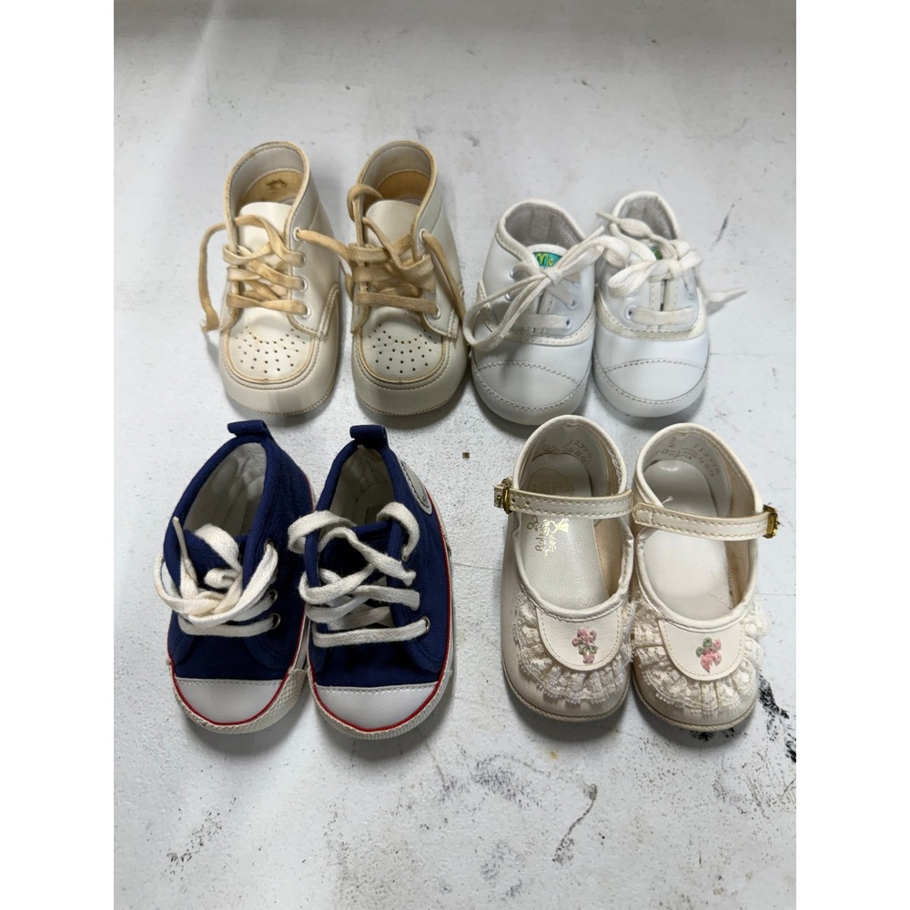 Vintage‎ Baby Shoe Lot 4 Pairs McBaby Goldbug Baby Deer Sneakers Mary Janes 0-2